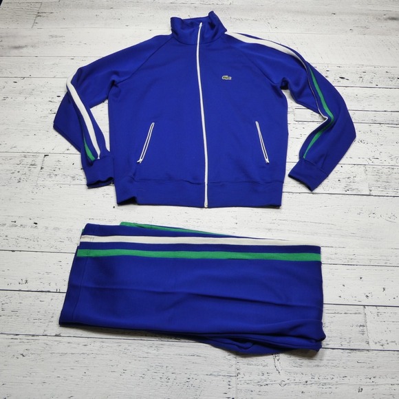 VINTAGE Izod Lacoste Tracksuit Mens XL Blue Acrylic Full Zip Embroidered Logo 80